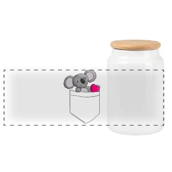 Niedlicher Koala mit Herz im Taschen-Design - Panorama Keksdose mit Holzdeckel - Weiß - Vorne