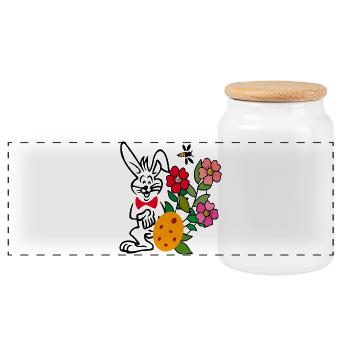Easter with flowers and Easter egg - Panoramic Cookie Jar with Wooden Lid - white - Front