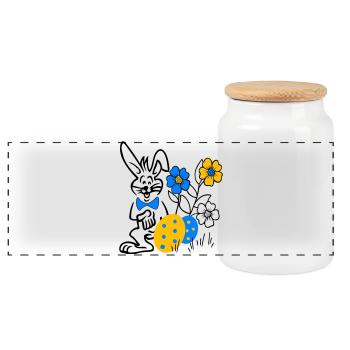 Hase mit Ostereier und Blumen - Panorama Keksdose mit Holzdeckel - Weiß - Vorne