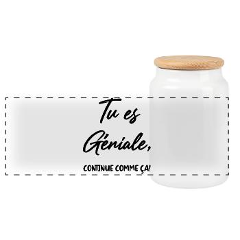 Tu es Géniale, continue comme ça! - Boîte à biscuits avec couvercle en bois - blanc - Devant