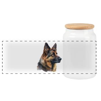 Deutscher Schäferhund im Aquarell - Panorama Keksdose mit Holzdeckel - Weiß - Vorne