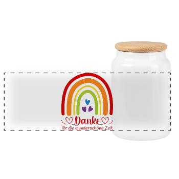 Danke für die wunderschöne Zeit Regenbogen Kita - Panorama Keksdose mit Holzdeckel - Weiß - Vorne