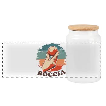 Bocciaspieler Bekleidung mit Boccia Kugeln Boccia - Panorama Keksdose mit Holzdeckel - Weiß - Vorne