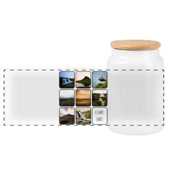 Iceland Travel - Panoramic Cookie Jar with Wooden Lid - white - Front