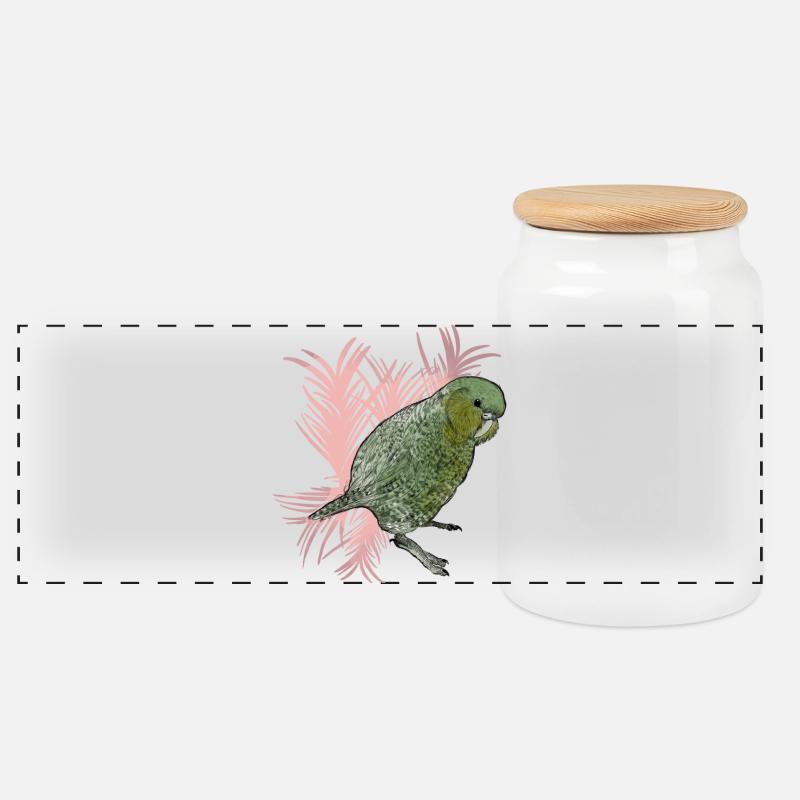Kakapo mit Palmwedel Vignette - Panorama Keksdose mit Holzdeckel - Weiß