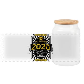 2020 OCTOBER - Panoramic Cookie Jar with Wooden Lid - white - Front