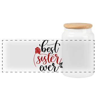 best sister ever, Rose - Panoramic Cookie Jar with Wooden Lid - white - Front