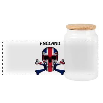 Skull Jolly Roger Pirate Flag England R6Z - Panorama Keksdose mit Holzdeckel - Weiß - Vorne
