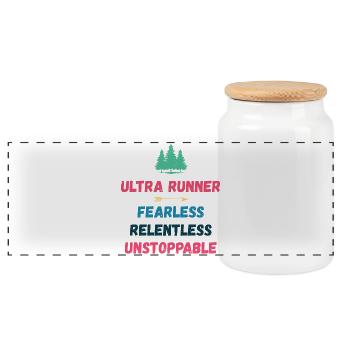 Ultra Runnner - Furchtlos. Unerbittlich. Unaufhaltsam. - Panorama Keksdose mit Holzdeckel - Weiß - Vorne