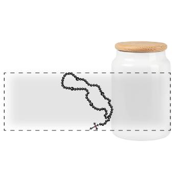 Rosary drawing with cross and black beads - Panoramic Cookie Jar with Wooden Lid - white - Front