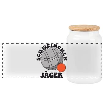 Boule Spruch Kugeln für Bouler Boccia Spiel - Panorama Keksdose mit Holzdeckel - Weiß - Vorne