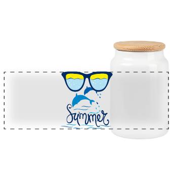 Dolphins, Ocean, Summer - Panoramic Cookie Jar with Wooden Lid - white - Front