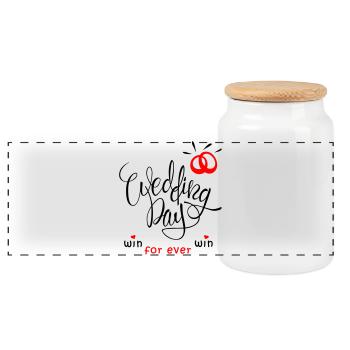 Hochzeit, Eheringe, Braut, Wedding Day - Panorama Keksdose mit Holzdeckel - Weiß - Vorne