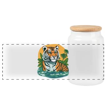 Tiger Print Jungle - Panoramic Cookie Jar with Wooden Lid - white - Front