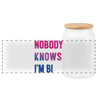 LGBT Pride Month - Nobody Knows I'm Bi - Panoramic Cookie Jar with Wooden Lid - white - Front