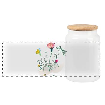 Danke, thank you, Blumenstrauss - Panorama Keksdose mit Holzdeckel - Weiß - Vorne