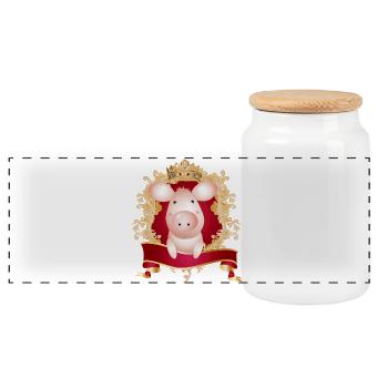 Cochon avec de magnifiques armoiries et bannières - Boîte à biscuits avec couvercle en bois - blanc - Devant