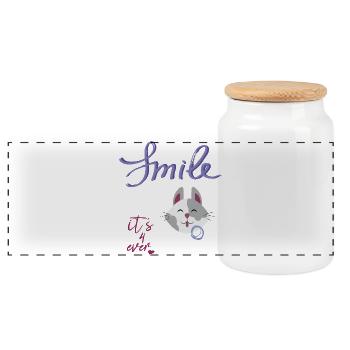 Smile, Lachen, Katze - Panorama Keksdose mit Holzdeckel - Weiß - Vorne