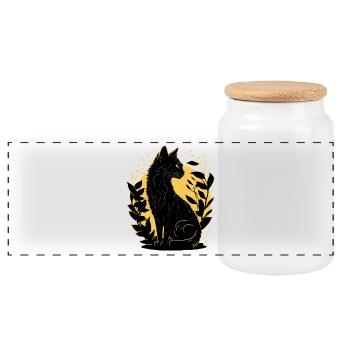 Silhouette De Chat - Boîte à biscuits avec couvercle en bois - blanc - Devant