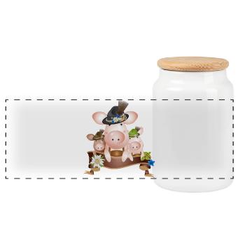 Trois cochons mignons enchanteurs en costume traditionnel - Boîte à biscuits avec couvercle en bois - blanc - Devant