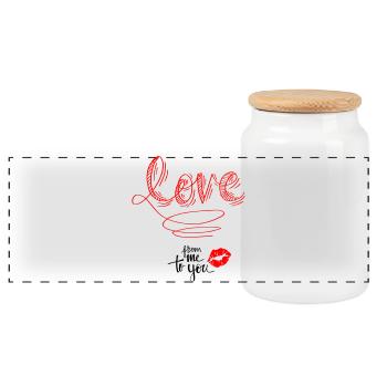 Love - Panoramic Cookie Jar with Wooden Lid - white - Front