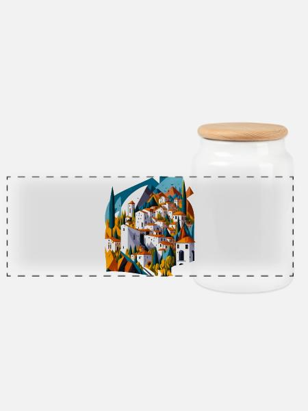Mediterranes Bergdorf - Panorama Keksdose mit Holzdeckel - Weiß