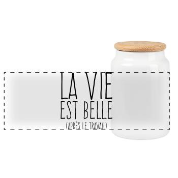 La vie est belle - Humour Travail - Boîte à biscuits avec couvercle en bois - blanc - Devant