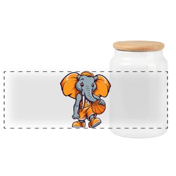 Basketball Player Elephant - Panoramic Cookie Jar with Wooden Lid - white - Front