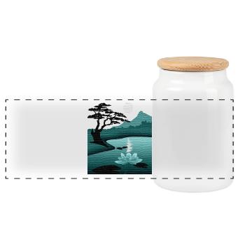 Lunar Landscape by Night with Structure - Panoramic Cookie Jar with Wooden Lid - white - Front