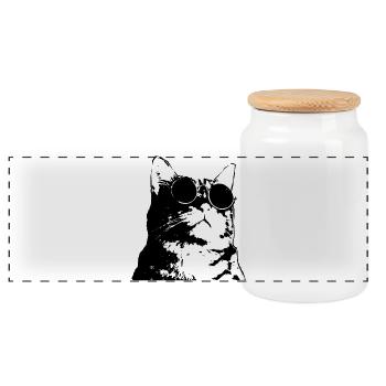 Cat with sunglasses in street art style - Panoramic Cookie Jar with Wooden Lid - white - Front