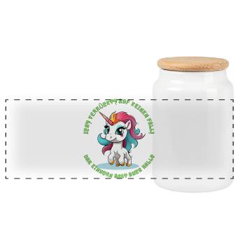 Niedlicher Einhorn Spruch - Panorama Keksdose mit Holzdeckel - Weiß - Vorne
