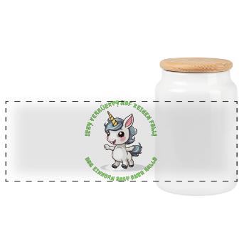 Cute Unicorn Saying Print - Panoramic Cookie Jar with Wooden Lid - white - Front