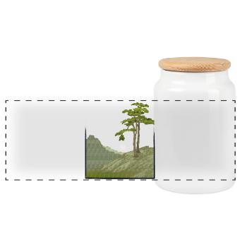 Baum auf Hügel mit Leinwandstruktur, public domain - Panorama Keksdose mit Holzdeckel - Weiß - Vorne