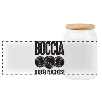 Boccia oder Nichts! Boule Petanque und Boccia - Panorama Keksdose mit Holzdeckel - Weiß - Vorne