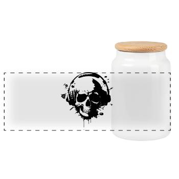 Skull with Helmet (Gamer Skull) - Panoramic Cookie Jar with Wooden Lid - white - Front