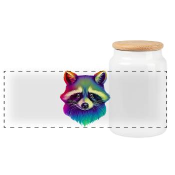 Raccoon - Panoramic Cookie Jar with Wooden Lid - white - Front