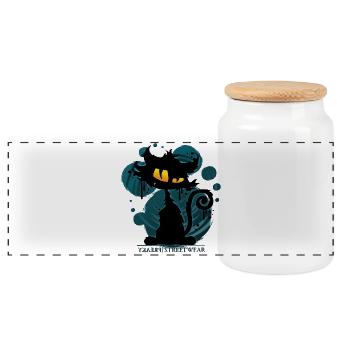 Gaucho cat - Panoramic Cookie Jar with Wooden Lid - white - Front