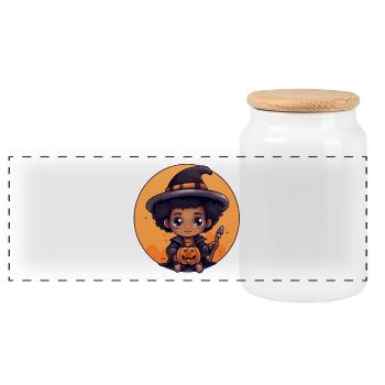 Mignon Sorcière Enfant Halloween Design - Boîte à biscuits avec couvercle en bois - blanc - Devant
