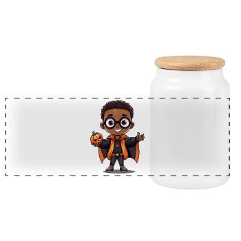 Mignon monstre d’Halloween Trick-or-Treat - Boîte à biscuits avec couvercle en bois - blanc - Devant