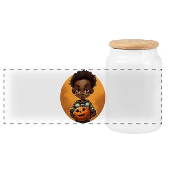 Süßer Halloween-Kind mit Kürbis - Panorama Keksdose mit Holzdeckel - Weiß - Vorne
