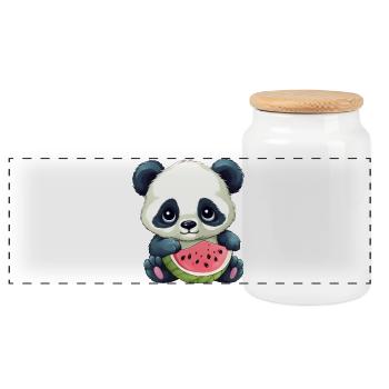 Cute panda with watermelon - Panoramic Cookie Jar with Wooden Lid - white - Front