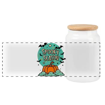 SpookySeason - Panoramic Cookie Jar with Wooden Lid - white - Front