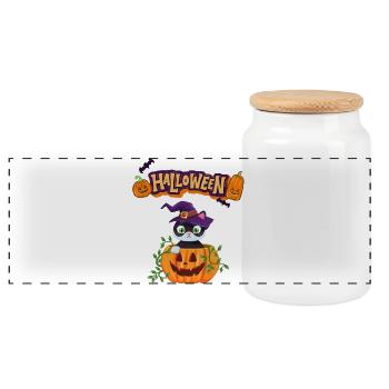 Halloween, Pumpkin, Witchcraft - Panoramic Cookie Jar with Wooden Lid - white - Front