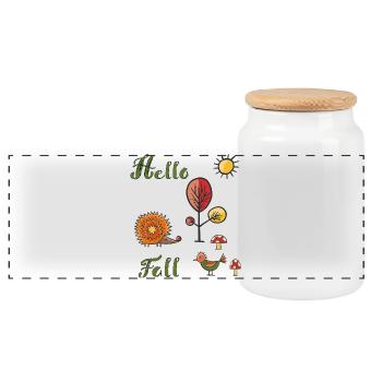 Hello Fall - Panoramic Cookie Jar with Wooden Lid - white - Front