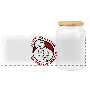 T c of the hen 2 - Panoramic Cookie Jar with Wooden Lid - white - Front
