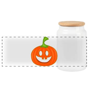 Colored pumpkin Halloween - Panoramic Cookie Jar with Wooden Lid - white - Front