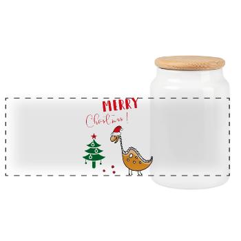 Merry Christmas - Panoramic Cookie Jar with Wooden Lid - white - Front