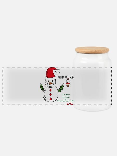 Schneemann Merry Christmas - Panorama Keksdose mit Holzdeckel - Weiß