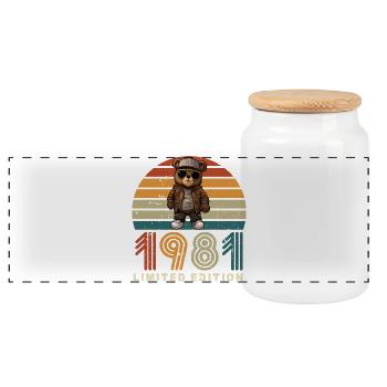 Limited Edition 1981 Year of Construction Birthday Vintage - Panoramic Cookie Jar with Wooden Lid - white - Front