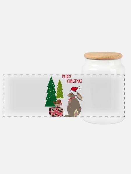 Merry Christmas - Panorama Keksdose mit Holzdeckel - Weiß